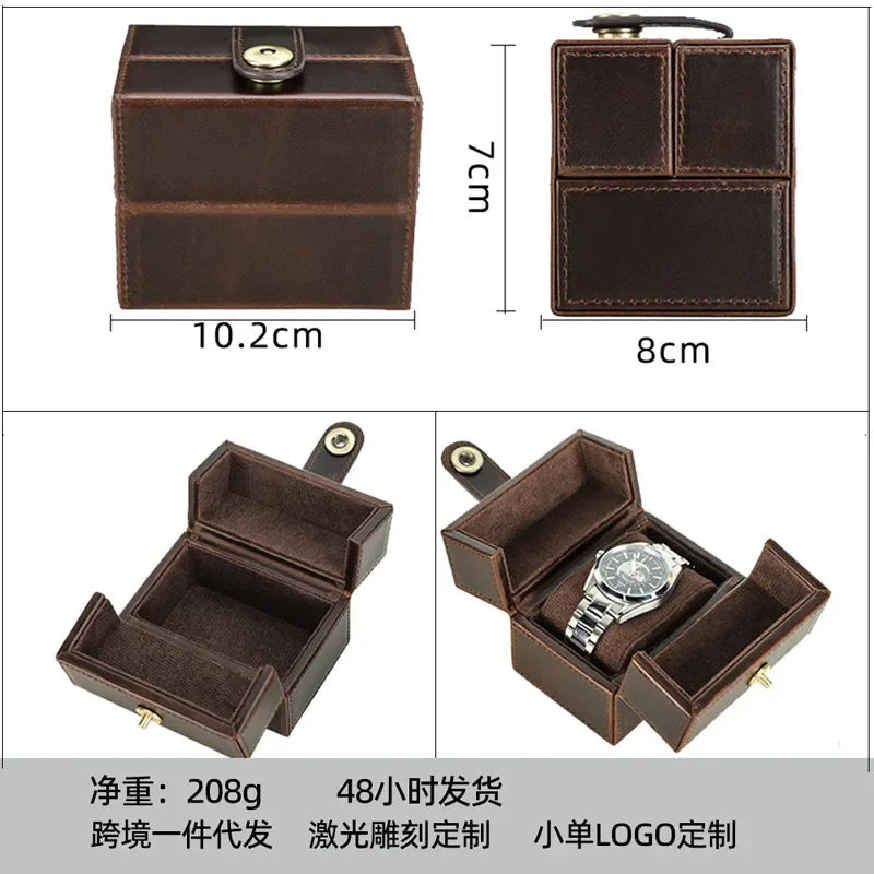 Genuine Leather Watch Case Outdoor Anti Fall Square Portable Watch Box Mechanical Watch Storage Case Gift Box Free Custom Logo