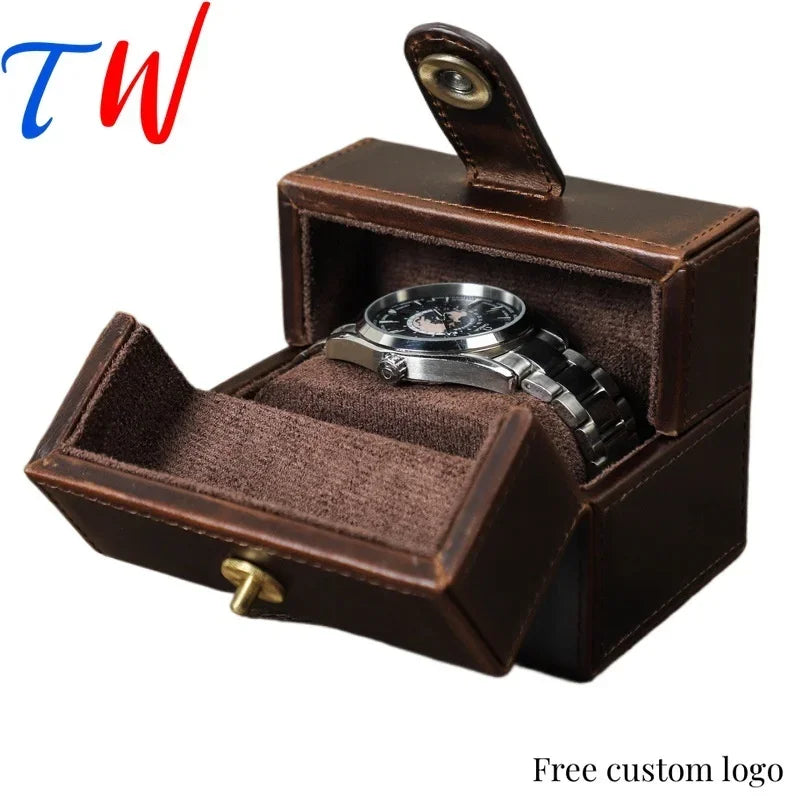 Genuine Leather Watch Case Outdoor Anti Fall Square Portable Watch Box Mechanical Watch Storage Case Gift Box Free Custom Logo