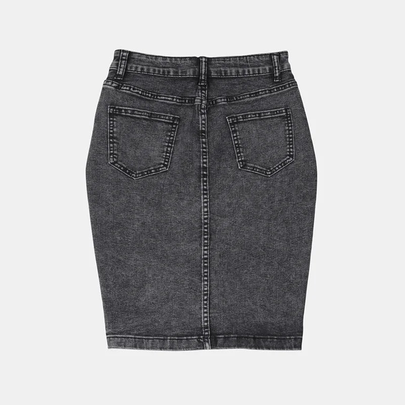 Benuynffy Streetwear Vintage Single Breasted Denim Skirt Women's Spring Summer High Waist Matching Slim Bodycon Midi Skirts