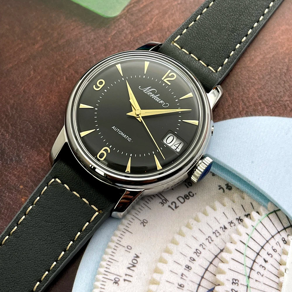 New Merkur Automatic Mechanical Movement Formal Watch Great calendar Sapphire Classic 38mm Sapphire Relogio Masculino