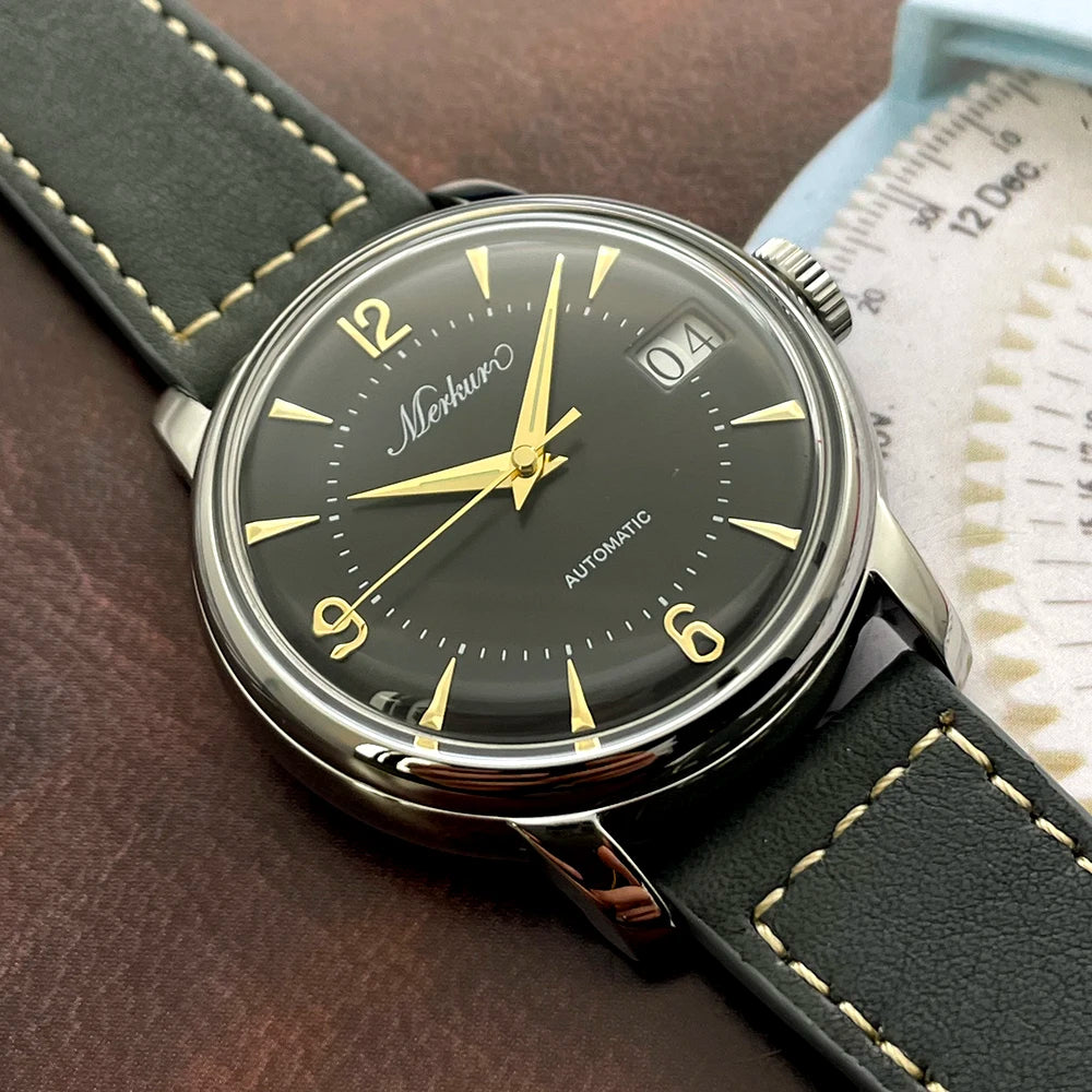 New Merkur Automatic Mechanical Movement Formal Watch Great calendar Sapphire Classic 38mm Sapphire Relogio Masculino