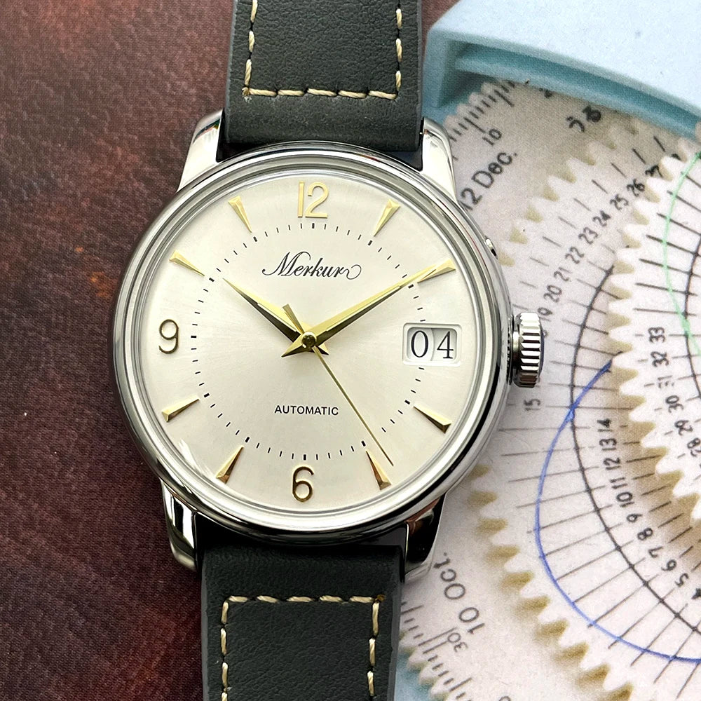 New Merkur Automatic Mechanical Movement Formal Watch Great calendar Sapphire Classic 38mm Sapphire Relogio Masculino