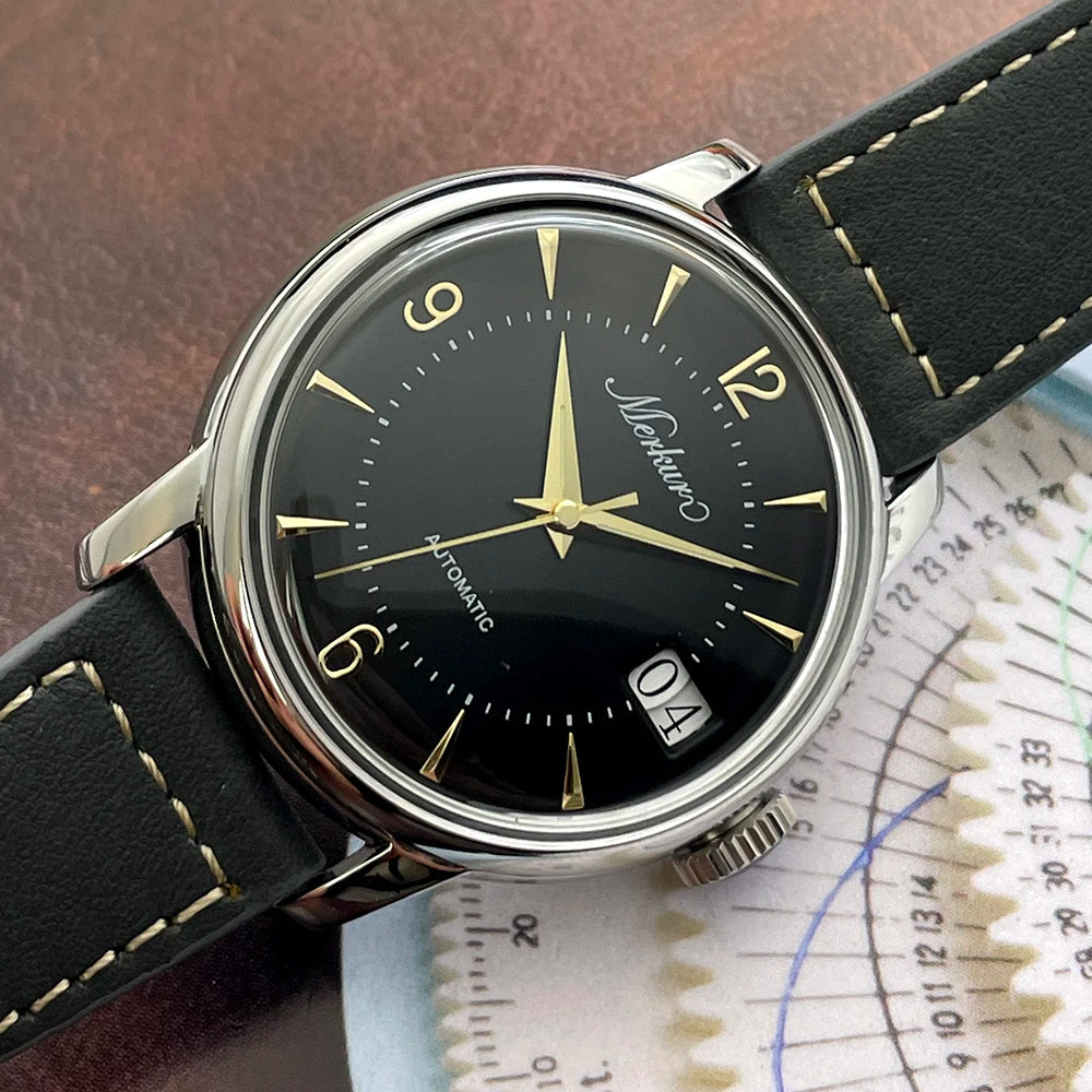 New Merkur Automatic Mechanical Movement Formal Watch Great calendar Sapphire Classic 38mm Sapphire Relogio Masculino