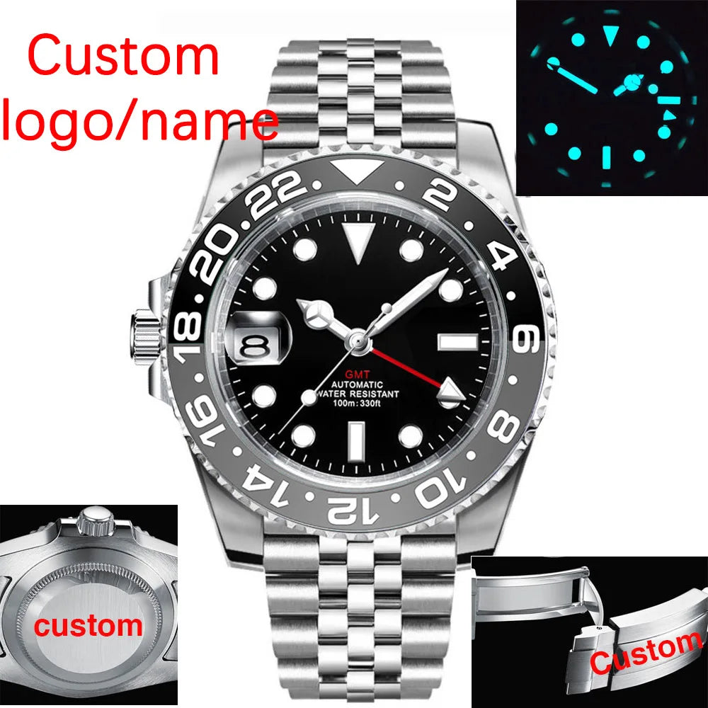 New Custom Men Corgeut Logo Mechanical Wristwatch Luminous GMT Watch NH34Movement Sapphire Glass 10Bar Male Clock Reloj Hombre