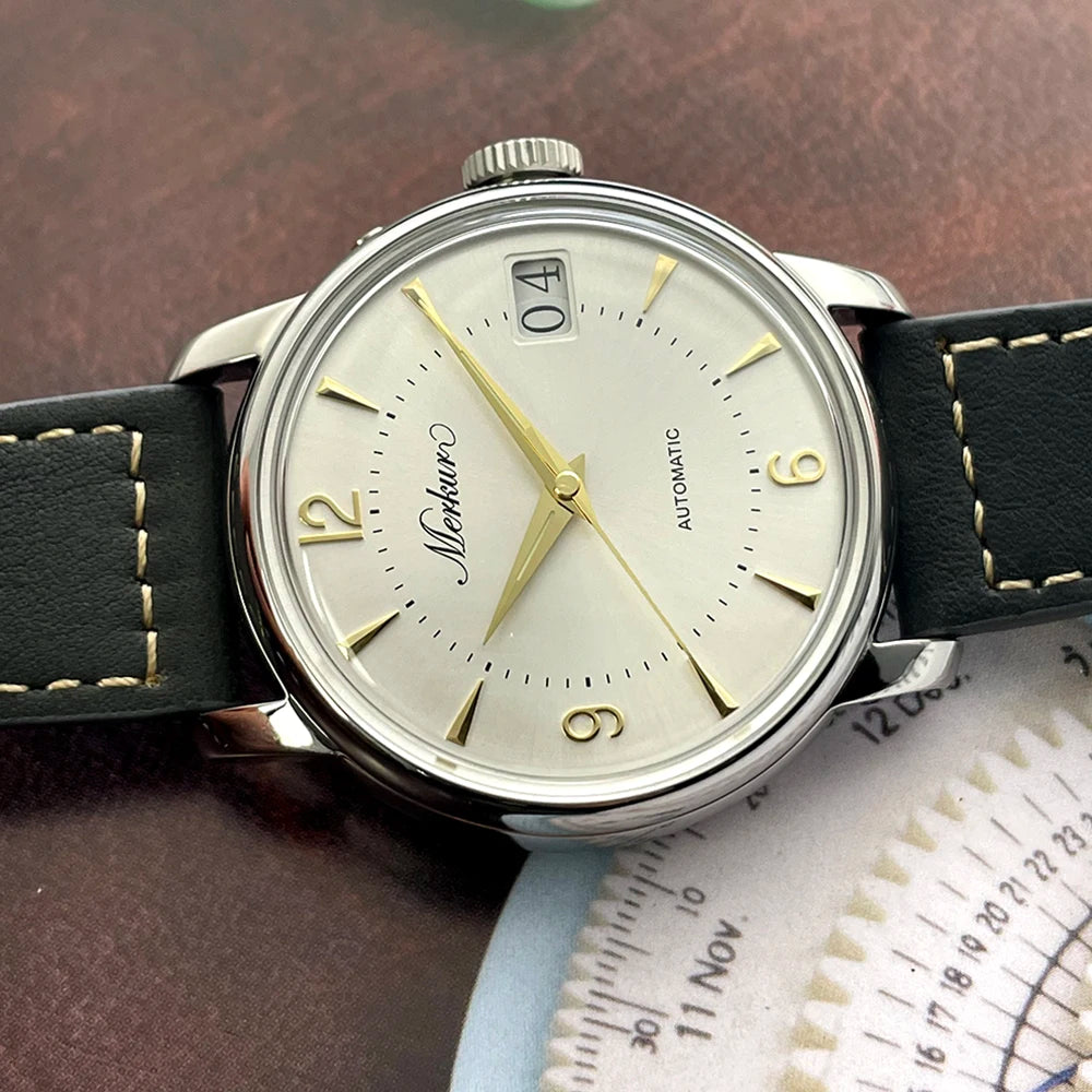 New Merkur Automatic Mechanical Movement Formal Watch Great calendar Sapphire Classic 38mm Sapphire Relogio Masculino