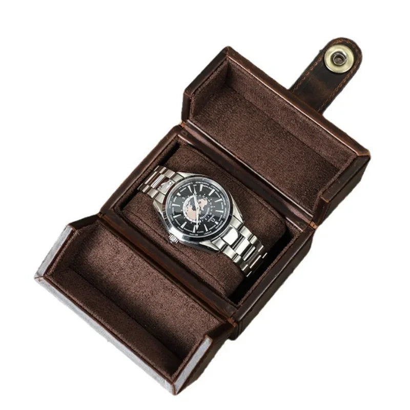 Genuine Leather Watch Case Outdoor Anti Fall Square Portable Watch Box Mechanical Watch Storage Case Gift Box Free Custom Logo