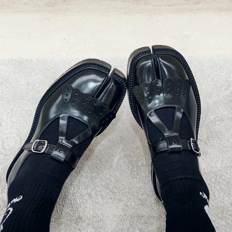 High quality Handmade Split toe Dermis womens shoes Thick sole Tassels casual shoes Luxury designerLadies Mary jane Flats